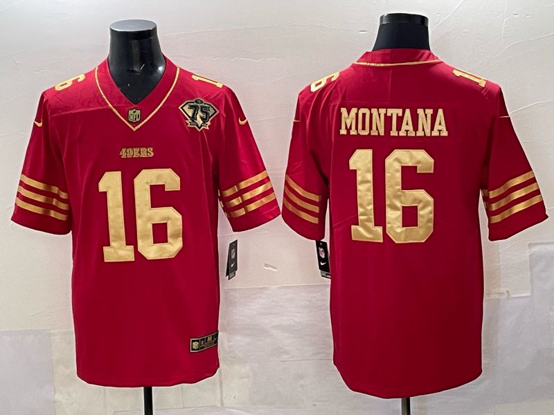 Men San Francisco 49ers #16 Montana Red 75th Nike Limited NFL 2025 Jersey style 01